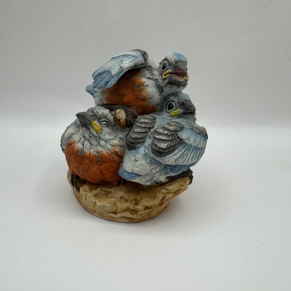 Andrea by Sadek Baby Bluebirds Figurine Blue Orange Porcelain Bird Nest 5803